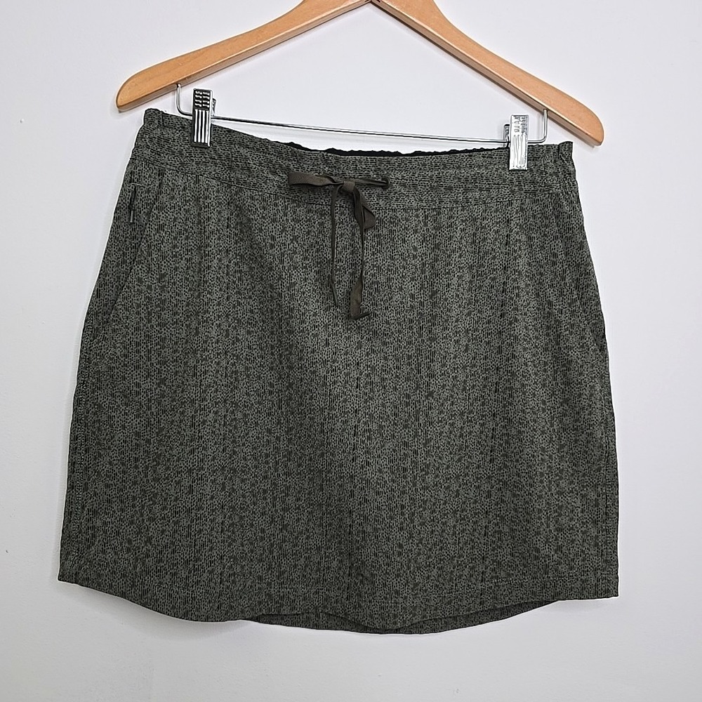 REI M Mini Skirt Quick Dry Olive Green Printed Pull-On Drawstring Pockets Hiking